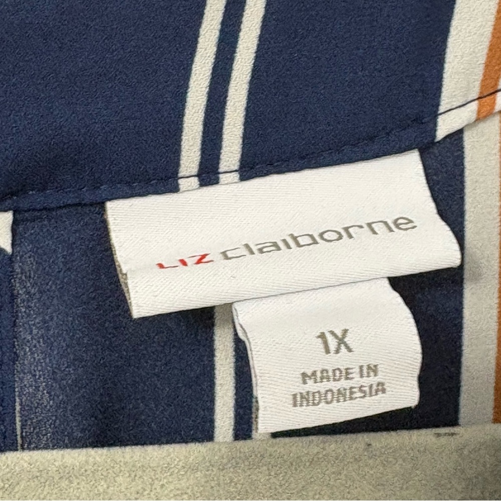 Liz Claiborne Blue Striped Ruffle Sleeve Blouse Sz 1X - Picture 3 of 6